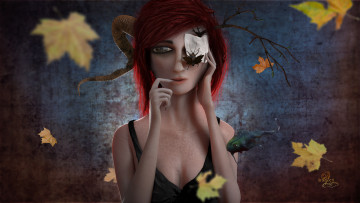 Картинка 3д графика creatures существа девушка рога