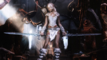 Картинка 3д графика elves эльфы мечи девушка эльфийка