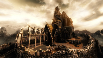 Картинка видео игры the elder scrolls skyrim забор замок