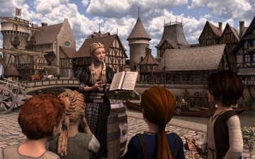 Картинка 3д графика people люди дома мост