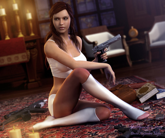 Обои картинки фото 3д, графика, people, люди, оружие, девушка