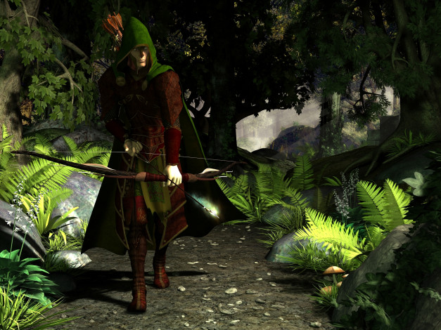 Обои картинки фото 3д, графика, people, люди, лес, мужчина, лук