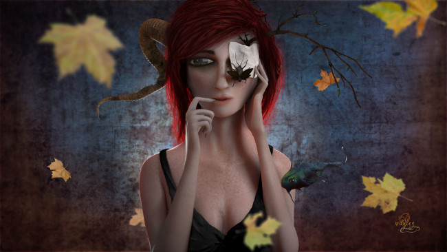 Обои картинки фото 3д, графика, creatures, существа, девушка, рога