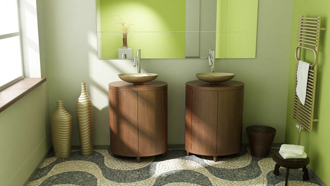 Обои картинки фото 3д, графика, realism, реализм, вазы, тумбочки, полотенце