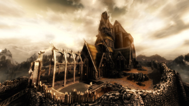 Обои картинки фото видео, игры, the, elder, scrolls, skyrim, забор, замок