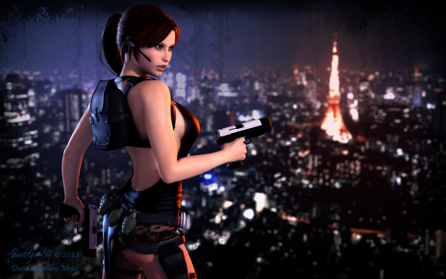 Обои картинки фото 3д, графика, people, люди, оружие, девушка