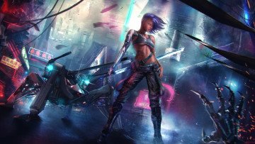 Картинка фэнтези роботы +киборги +механизмы мегаполис будущее девушка киборг