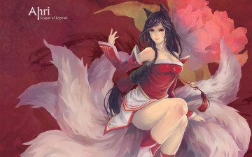 Картинка видео+игры league+of+legends арт уши хвосты ahri девушка league of legends yupi фон