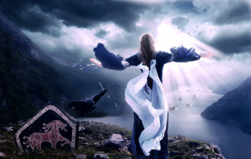 Картинка фэнтези фотоарт корабли платье