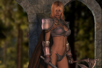 Картинка 3д+графика люди+ people взгляд оружие фон девушка