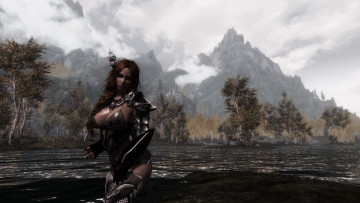 Картинка 3д+графика амазонки+ amazon девушка взгляд оружие фон skyrim компаньонка героиня игра