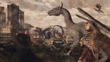 Картинка 3д+графика амазонки+ amazon фон драконы взгляд девушки