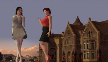 Картинка 3д+графика люди+ people дом фон девушки взгляд