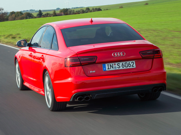 Обои картинки фото автомобили, audi, s6, красный, 2014г, 4g-c7, sedan