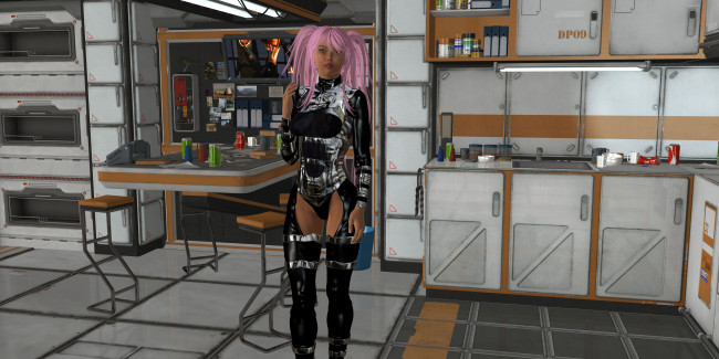 Обои картинки фото 3д графика, люди , people, кухня, фон, взгляд, девушка