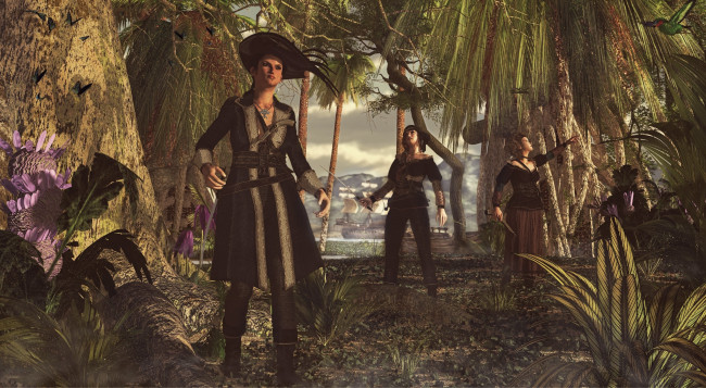 Обои картинки фото 3д графика, фантазия , fantasy, фон, взгляд, девушки, оружие