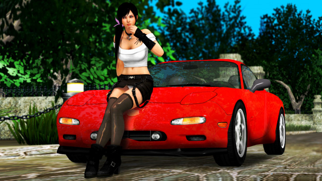 Обои картинки фото автомобили, 3d car&girl, автомобиль, фон, взгляд, девушка