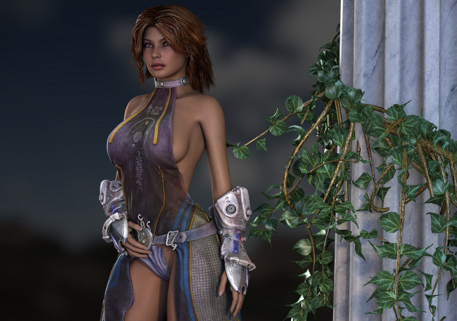 Обои картинки фото 3д графика, люди , people, взгляд, девушка, растение, фон