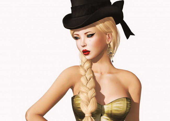 Обои картинки фото рисованное, люди, взгляд, девушка, косичка, шляпа, фон