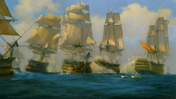 Картинка рисованное живопись фрегат бой шлюпка