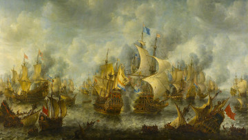 Картинка рисованное живопись фрегат бой шлюпка