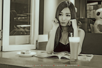 Картинка календари компьютерный+дизайн пирожное журнал стакан азиатка девушка