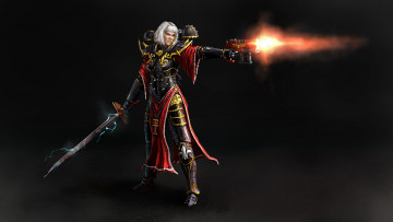 Картинка видео+игры warhammer+40k автомат меч униформа фон девушка