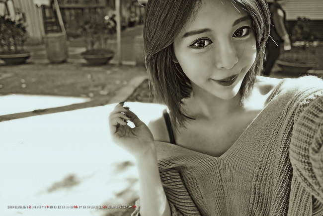 Обои картинки фото календари, компьютерный дизайн, улыбка, девушка, азиатка