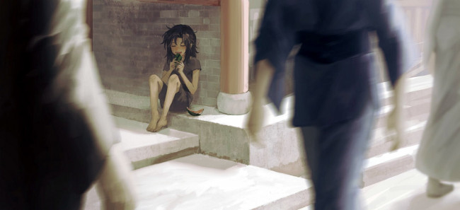 Обои картинки фото аниме, mo dao zu shi, ребенок, корки, улица, люди