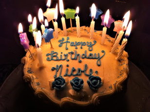 обоя праздничные, день рождения, торт, свечи