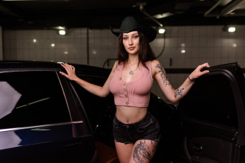 Картинка девушки -+брюнетки +шатенки брюнетка шляпа шорты топ тату darya stefanova