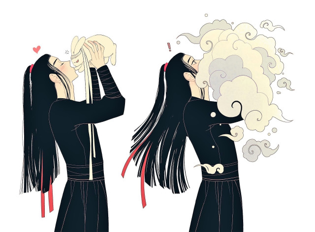 Обои картинки фото аниме, mo dao zu shi, вэй, усянь, кролик, поцелуй