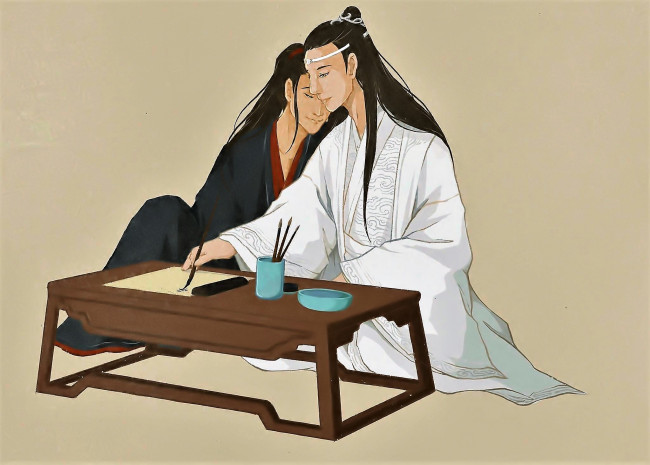 Обои картинки фото рисованное, кино,  мультфильмы, лань, ванцзы, вэй, усянь, стол, каллиграфия