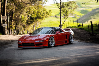 Картинка автомобили honda red side road acura nsx forest