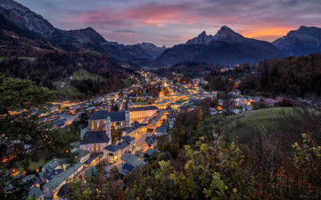 Картинка города берхтесгаден+ германия вечер огни панорама