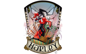 обоя рисованное, комиксы, харли, куин, костюм, молот, карты, глаза