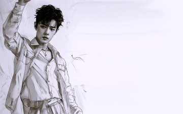 обоя рисованное, люди, сяо, чжань, актер, пиджак, рубашка