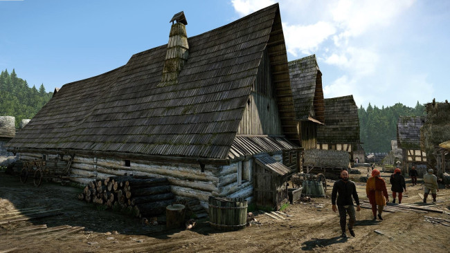 Обои картинки фото видео игры, kingdom come,  deliverance, дома, улица, деревня, люди, дрова