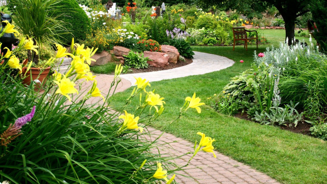 Обои картинки фото природа, парк, дорожка, кресло