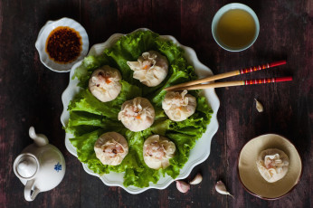 Картинка еда пельмени манты вареники китайская кухня соусы