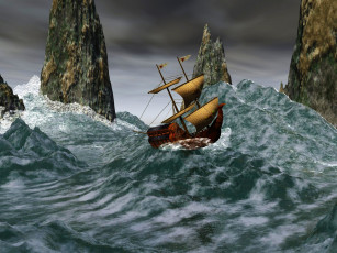Картинка 3д+графика море+ sea скалы море парусник