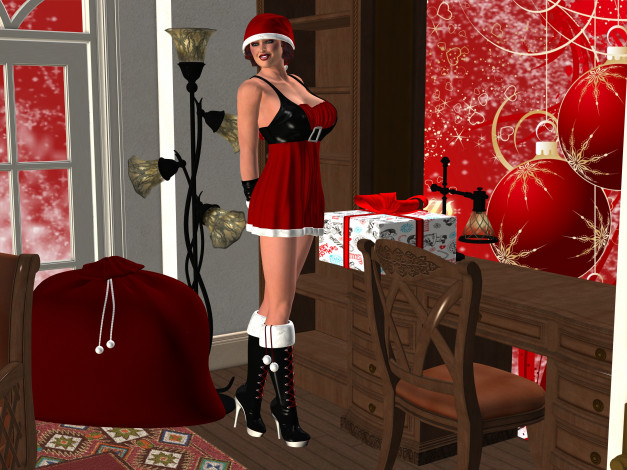 Обои картинки фото 3д графика, праздники , holidays, улыбка, взгляд, девушка, подарки