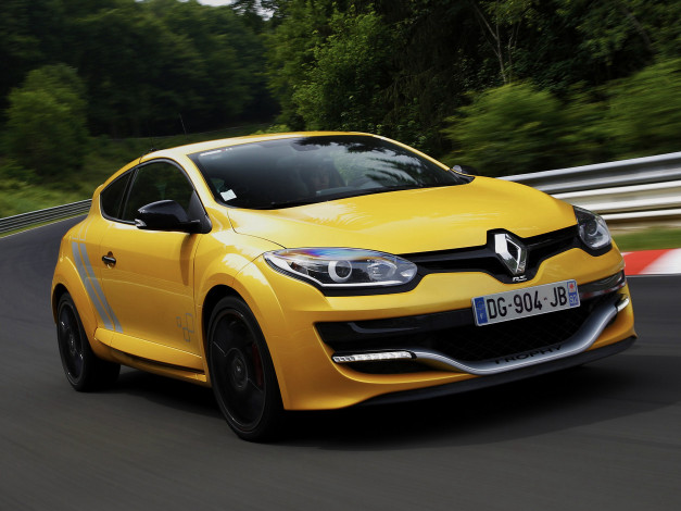 Обои картинки фото автомобили, renault, mеgane, r, s, 275, trophy, 2014г, желтый