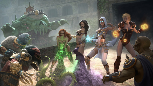 Обои картинки фото фэнтези, красавицы и чудовища, девушки, маги, магия, монстры, чудовища