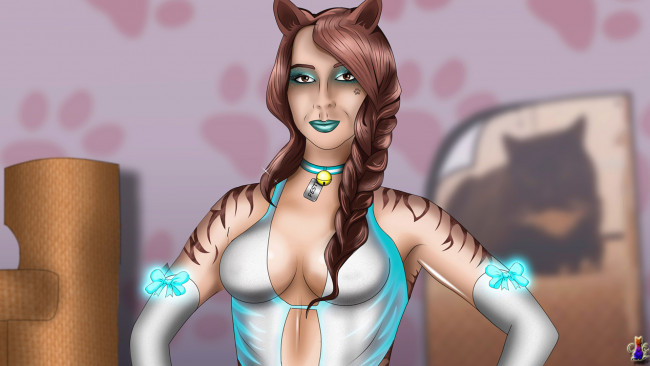 Обои картинки фото рисованные, люди, девушка, уши, взгляд