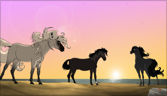 Обои картинки фото рисованные, животные,  лошади, лошади