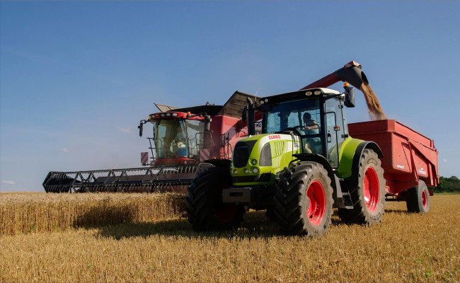 Обои картинки фото техника, комбайны, трактор, комбайн, поле, жатва