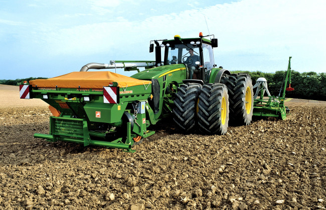 Обои картинки фото john deere 8530 with amazone grain drill, техника, тракторы, сша, джон, дир, фирма