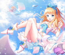 Картинка аниме unknown +другое листы ручка девушка небо арт shoonear