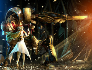 Картинка аниме оружие +техника +технологии surge concerto ion earthes ar nosurge ode to an unborn star девочка лучи свет меч робот арт